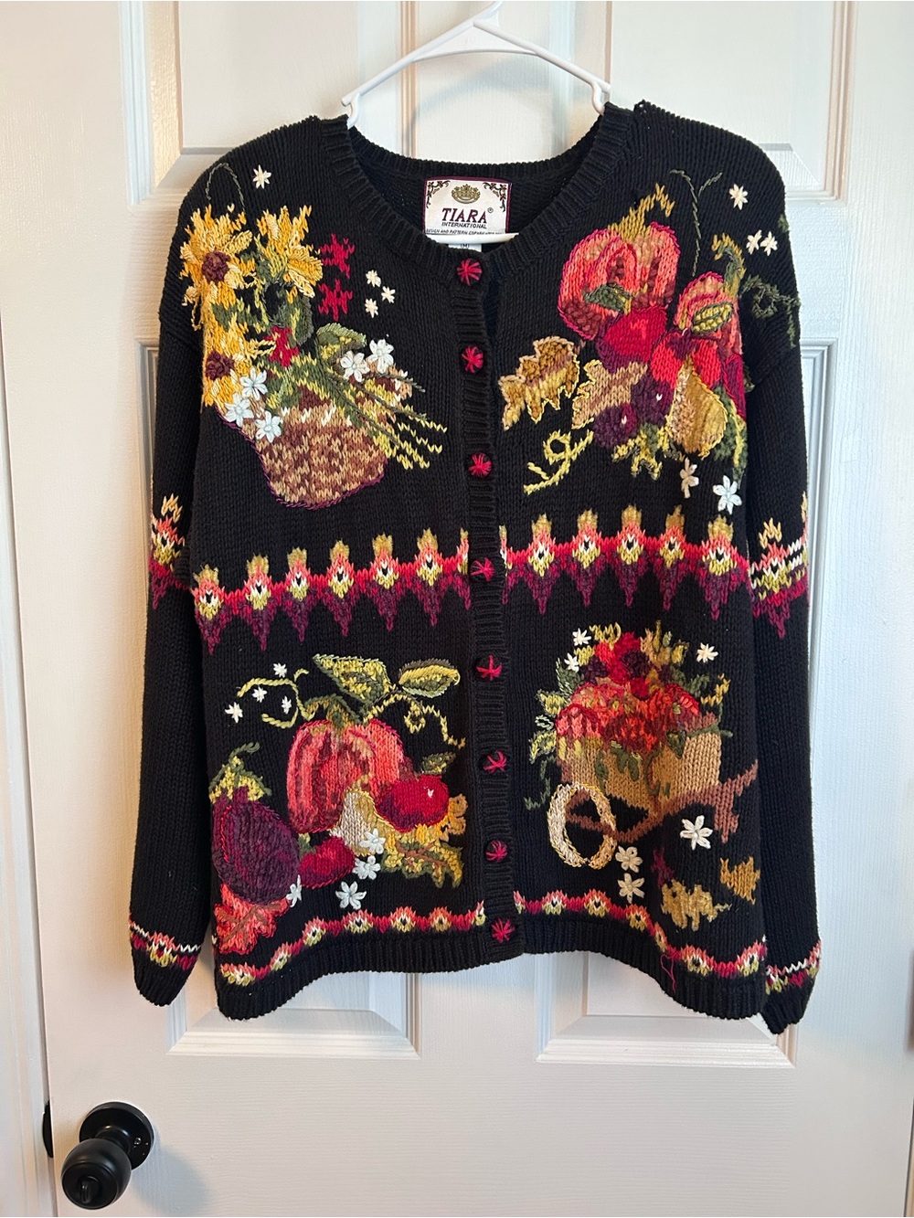 Vintage Tiara International Fall Knit Long Sleeve Cardigan Sweater Size Medium